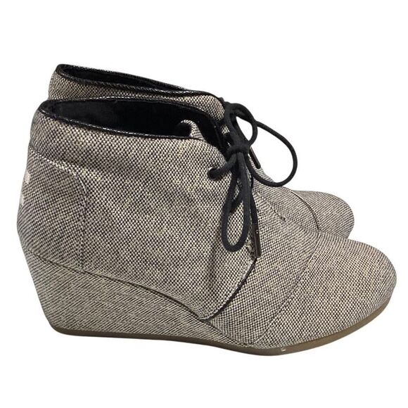 Toms Ankle Boots Womens 8.5 Black Ivory Gold Desert Sparkle Lace Up Wedge Shoes - Picture 3 of 8
